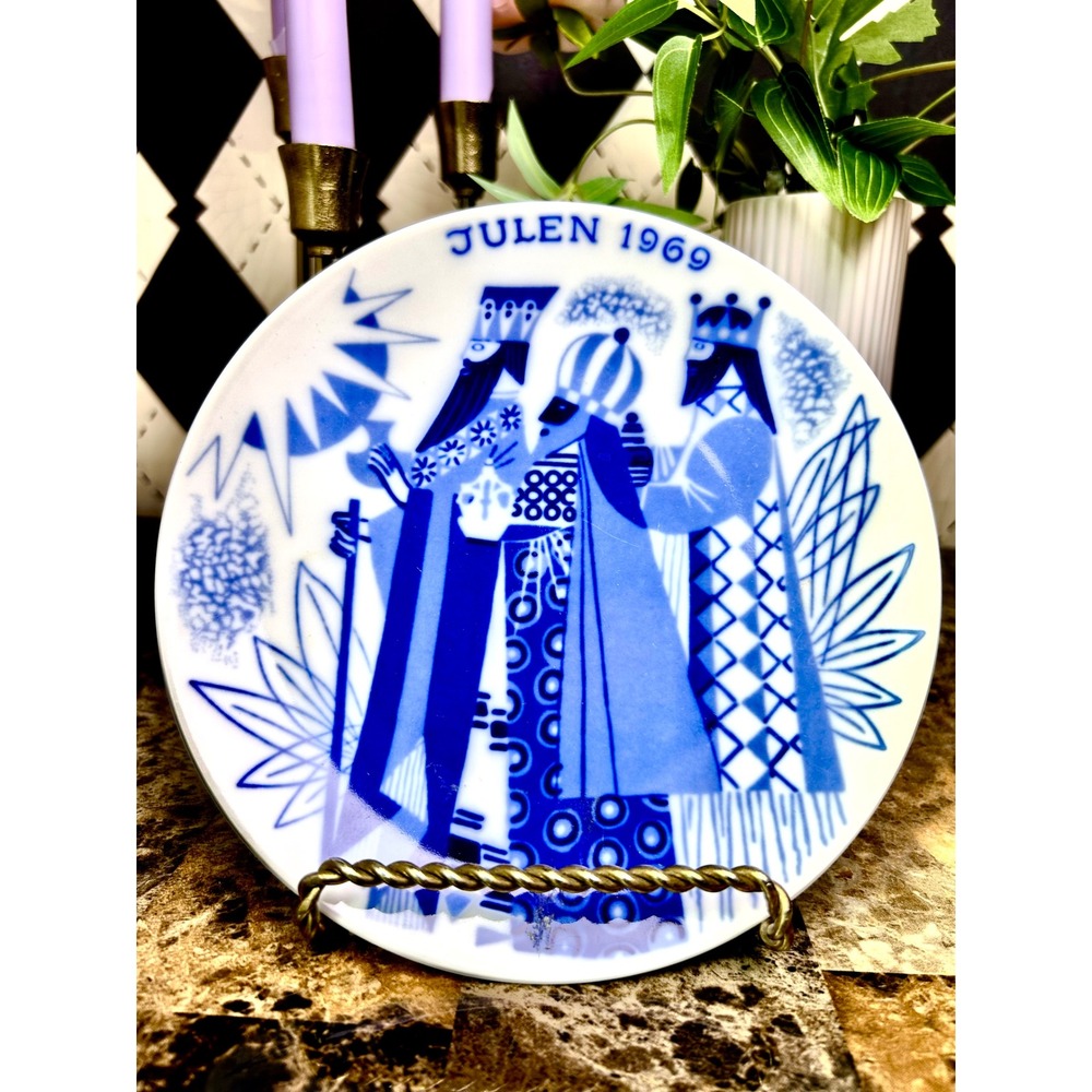Porsgrund Norway 1969 Christmas Plate Blue White Three Wise Men